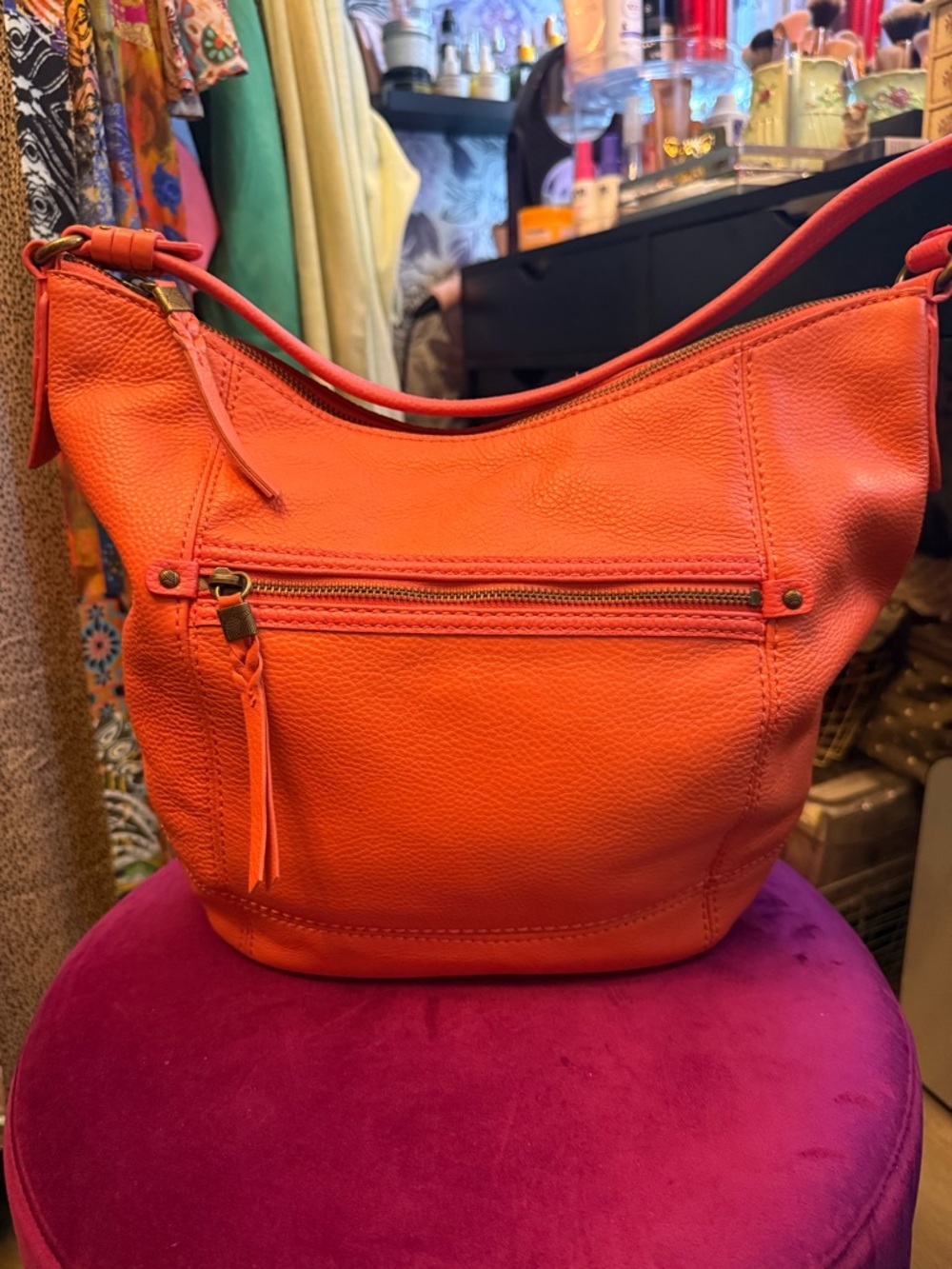 The Sak Orange Pebbled Leather Shoulder Bag - Picture 2 of 12
